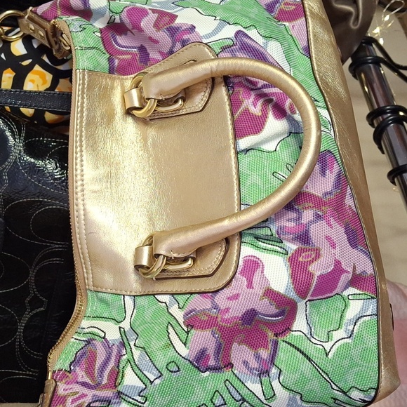 COACH ASHLEY FLORAL W GOLD LEATHER TRIM MEDIUM BAG - Picture 2 of 3